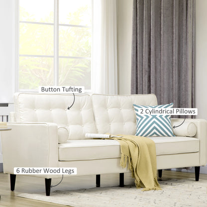 Mid-Century Sofa, Button-Tufted Back, Velvet Fabric, Cream White 3-Seater Sofas at Gallery Canada