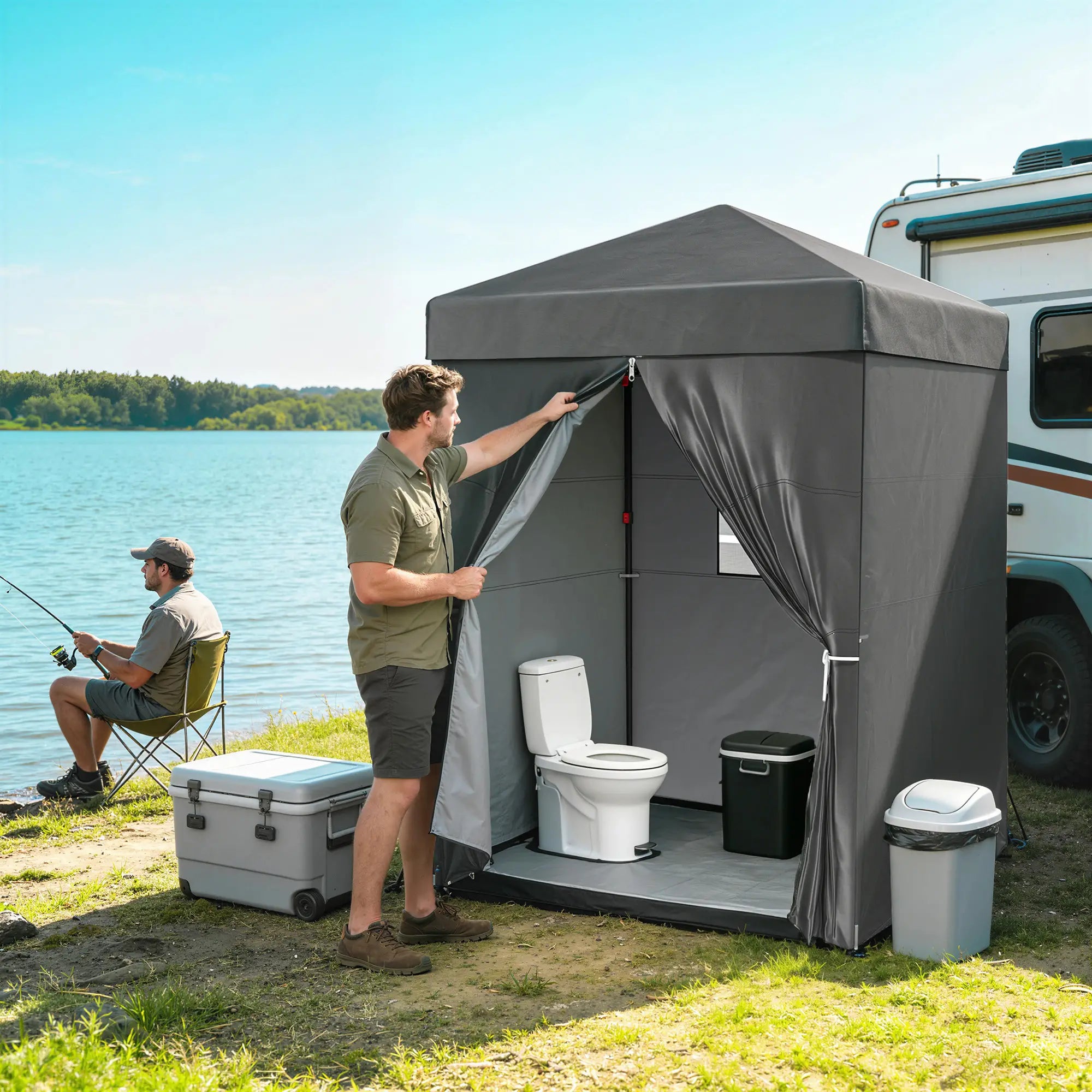 5 x 5 ft Compact Pop Up Canopy Tent, UPF 50+ Changing Room, Portable Instant Privacy Canopy, Dark Grey Pop Up Canopies at Gallery Canada