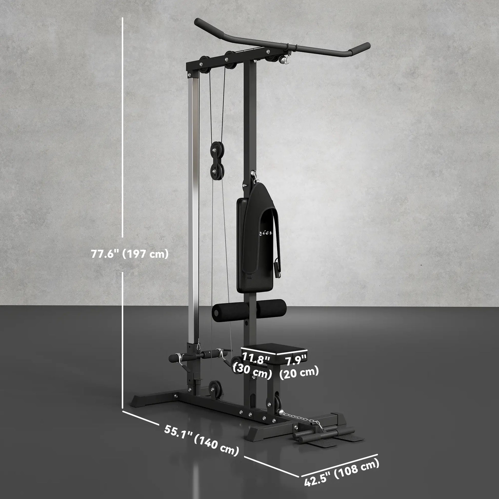 Lat Pull Down Machine, High Low Pulley, Adjustable Seat, Flip-Up Footplate, Black Power Towers at Gallery Canada