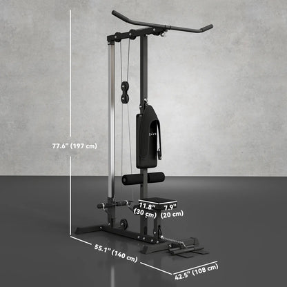 Lat Pull Down Machine, High Low Pulley, Adjustable Seat, Flip-Up Footplate, Black Power Towers at Gallery Canada