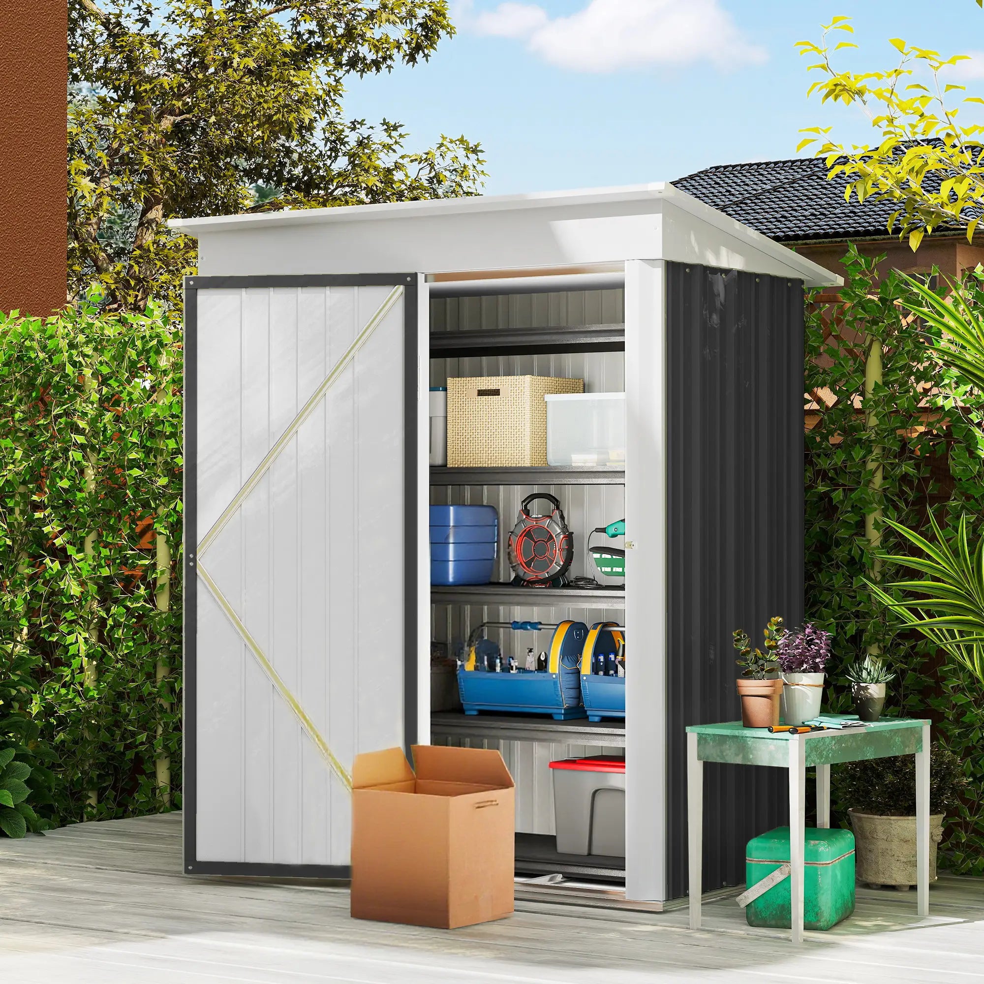 Outdoor Storage Shed, Steel Lean-To, Adjustable Shelf, 5'x3'x6', Dark Grey Sheds at Gallery Canada
