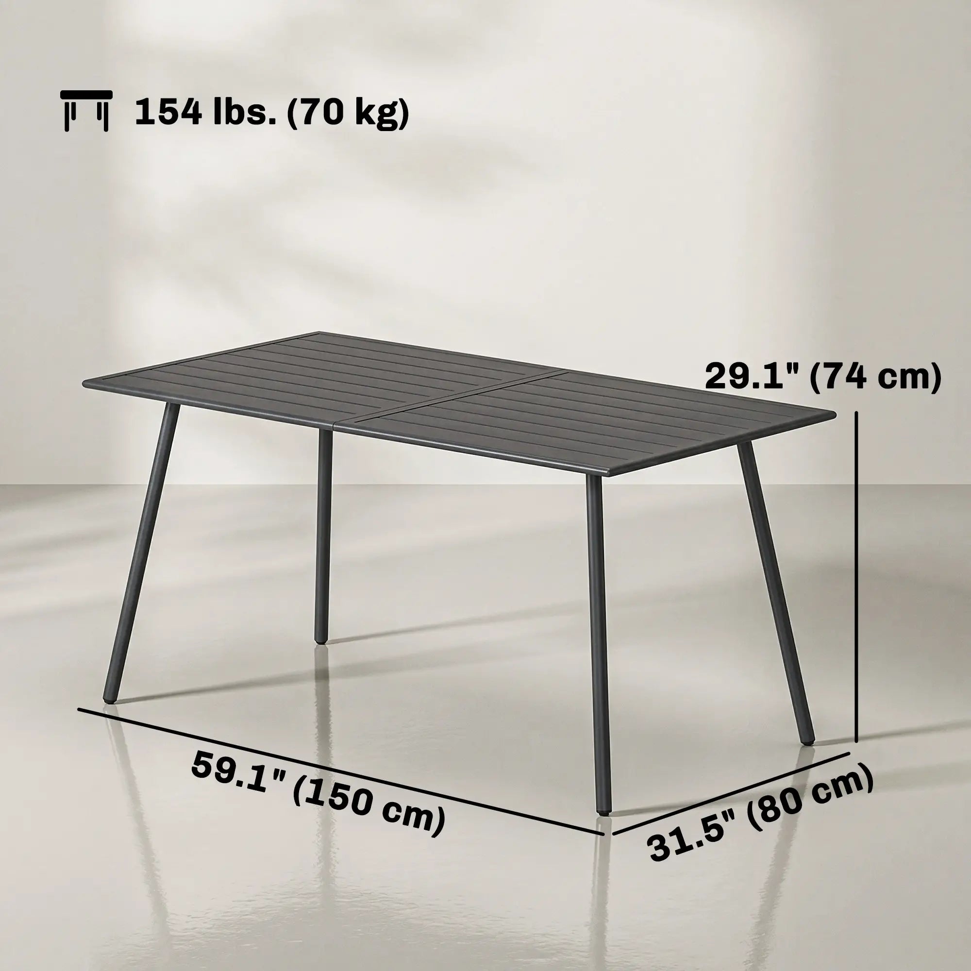Rectangle Patio Dining Table for 6, Metal Steel Slat, 59