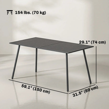 Rectangle Patio Dining Table for 6, Metal Steel Slat, 59" x 31.5" x 29", Grey Patio Dinning Tables at Gallery Canada