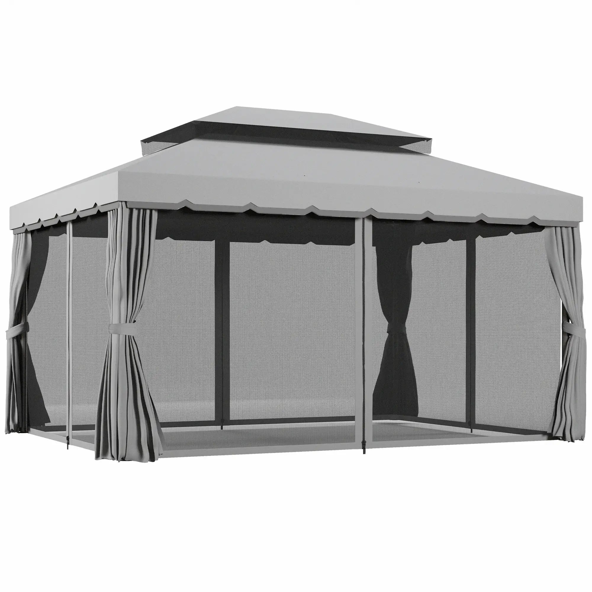 13' x 10' Gazebo, Polyester Roof, Mesh Sidewall, Aluminum Frame, Light Grey Gazebos at Gallery Canada