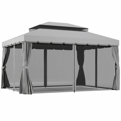 13' x 10' Gazebo, Polyester Roof, Mesh Sidewall, Aluminum Frame, Light Grey Gazebos at Gallery Canada