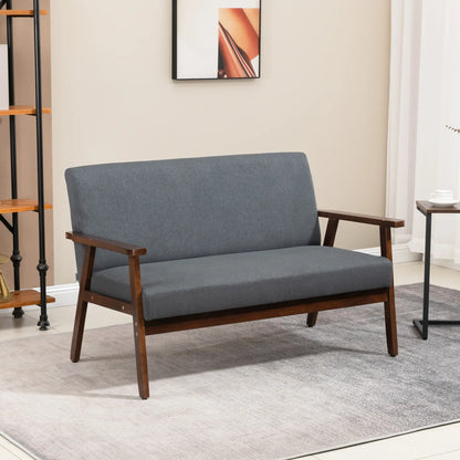 Compact Loveseat Sofa, Linen Fabric, Rubber Wood Legs, Dark Grey 2-Seater Sofas at Gallery Canada