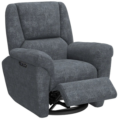 Power Recliner Chair, Fabric Upholstery, USB Ports, Swivel Rocking, Dark Grey Single Sofas at Gallery Canada