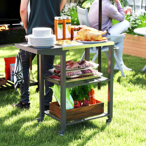 Outdoor Grill Cart With Foldable Side Table, 3-Tier Pizza Oven Stand