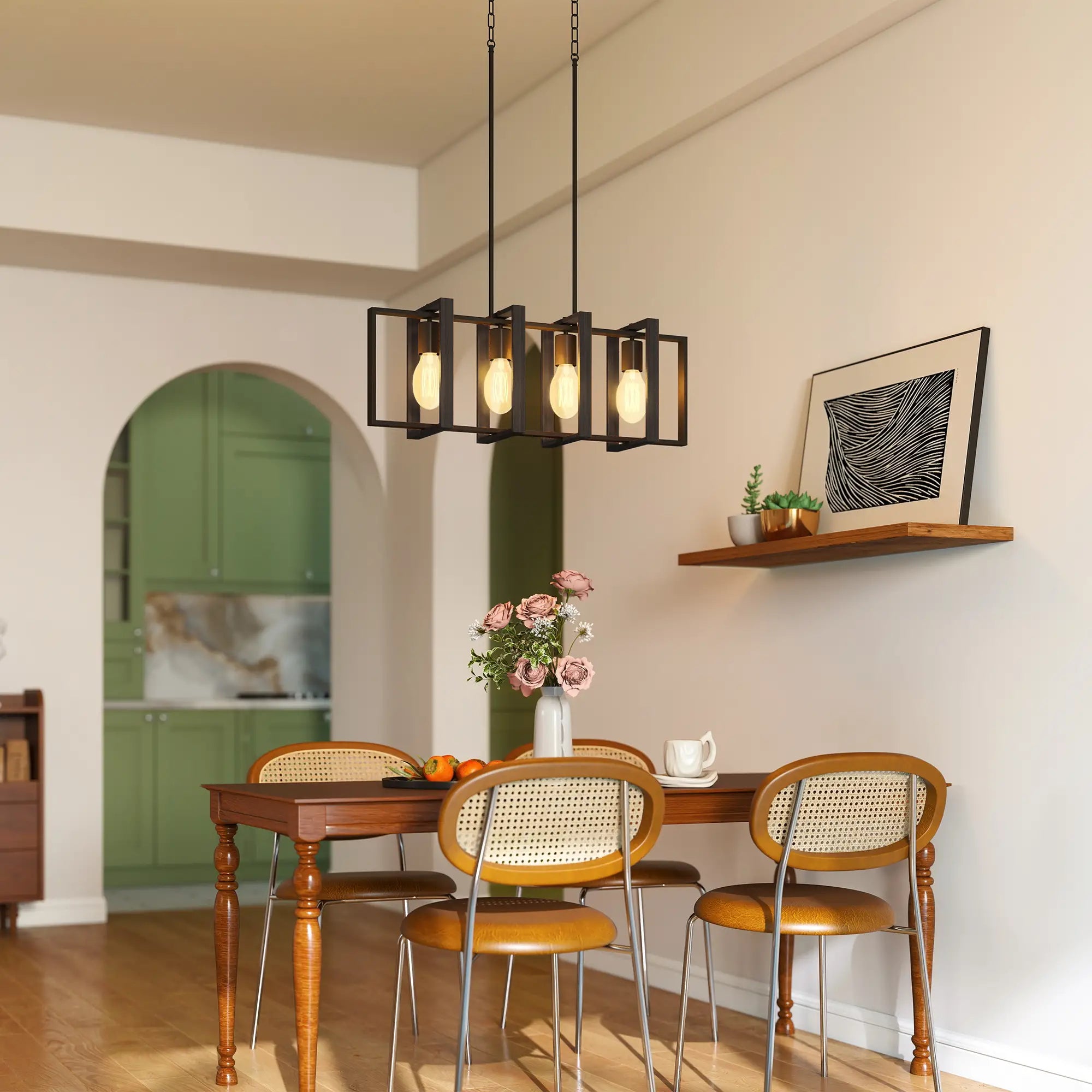 Farmhouse Kitchen Island Linear Pendant Light, 4 Rotatable Frames, Black Floor Lamps & Ceiling Fan Lights at Gallery Canada