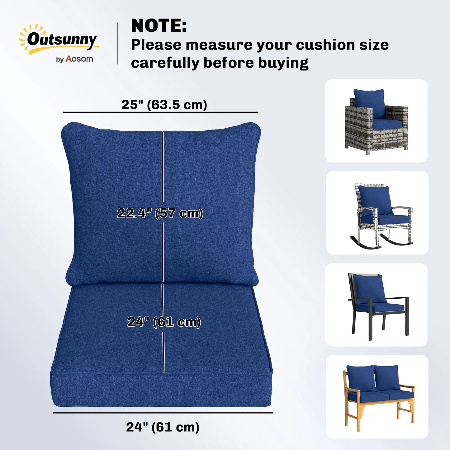 Outdoor Chair Cushions Set Of 4, 24" x 24", Navy Blue Patio Chair Cushions at Gallery Canada