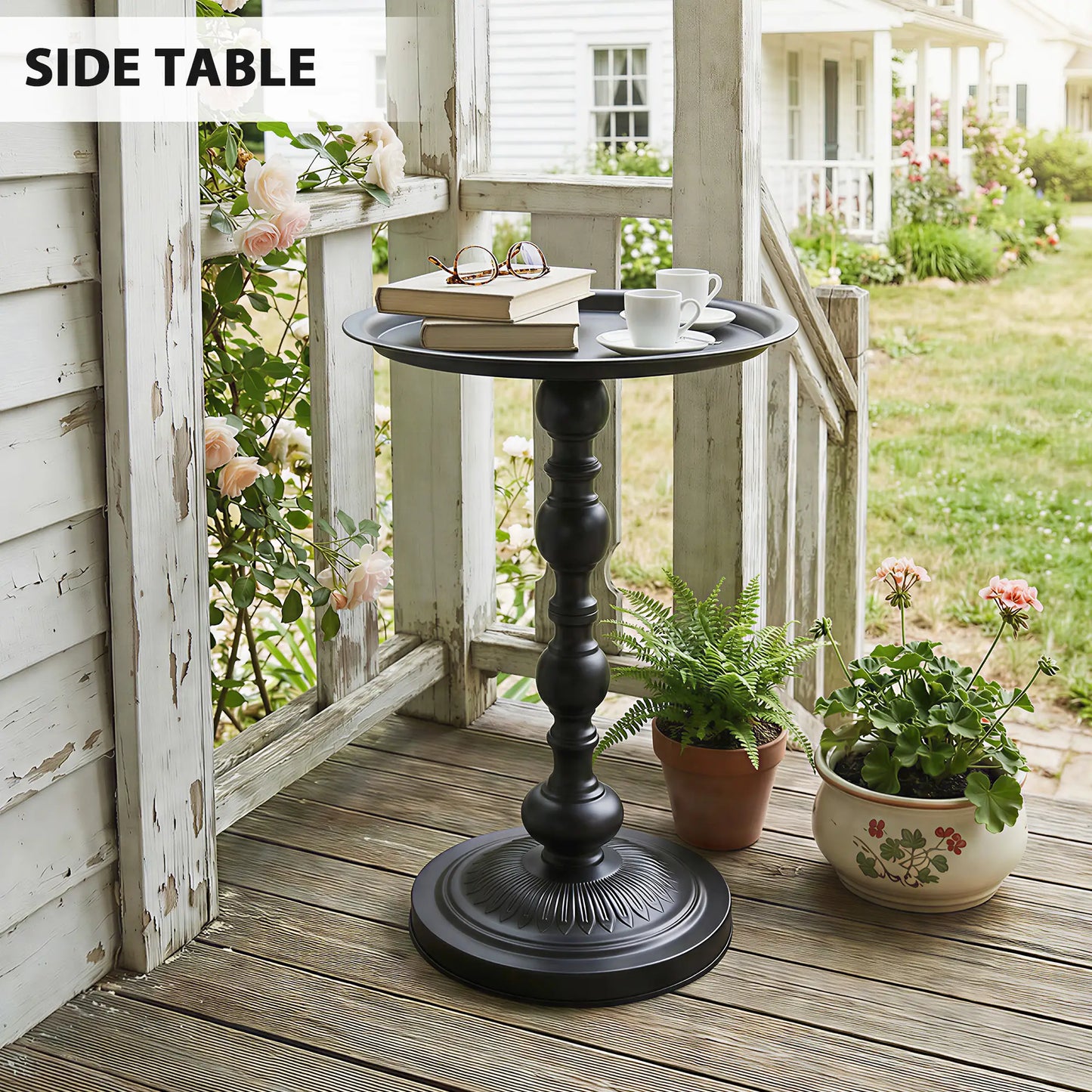 15.4" Round Outdoor Side Table, Tray Top Metal Patio Table, Black Patio Side Tables at Gallery Canada