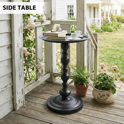 15.4" Round Outdoor Side Table, Tray Top Metal Patio Table, Black Patio Side Tables at Gallery Canada