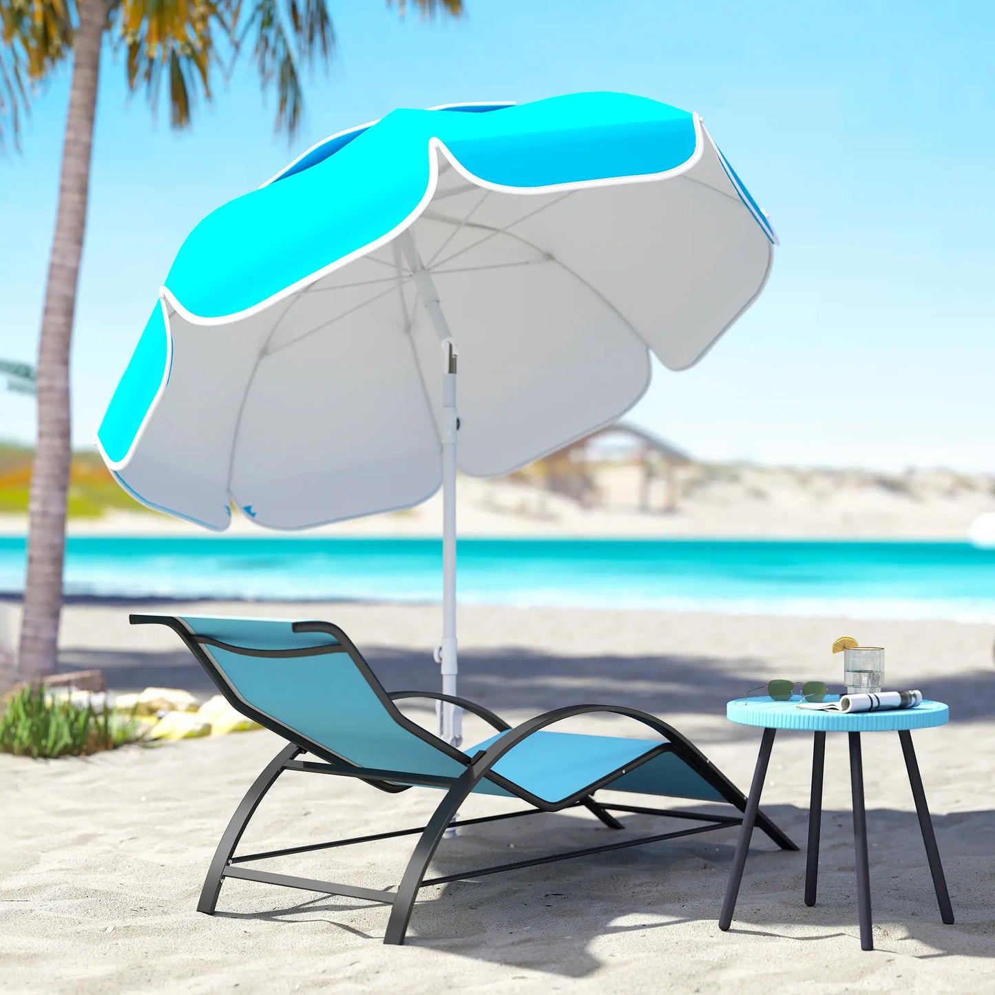 6 ft Beach Umbrella, Portable, Sand Anchor, Carry Bag, Adjustable, UPF50+, Blue Beach Umbrellas at Gallery Canada