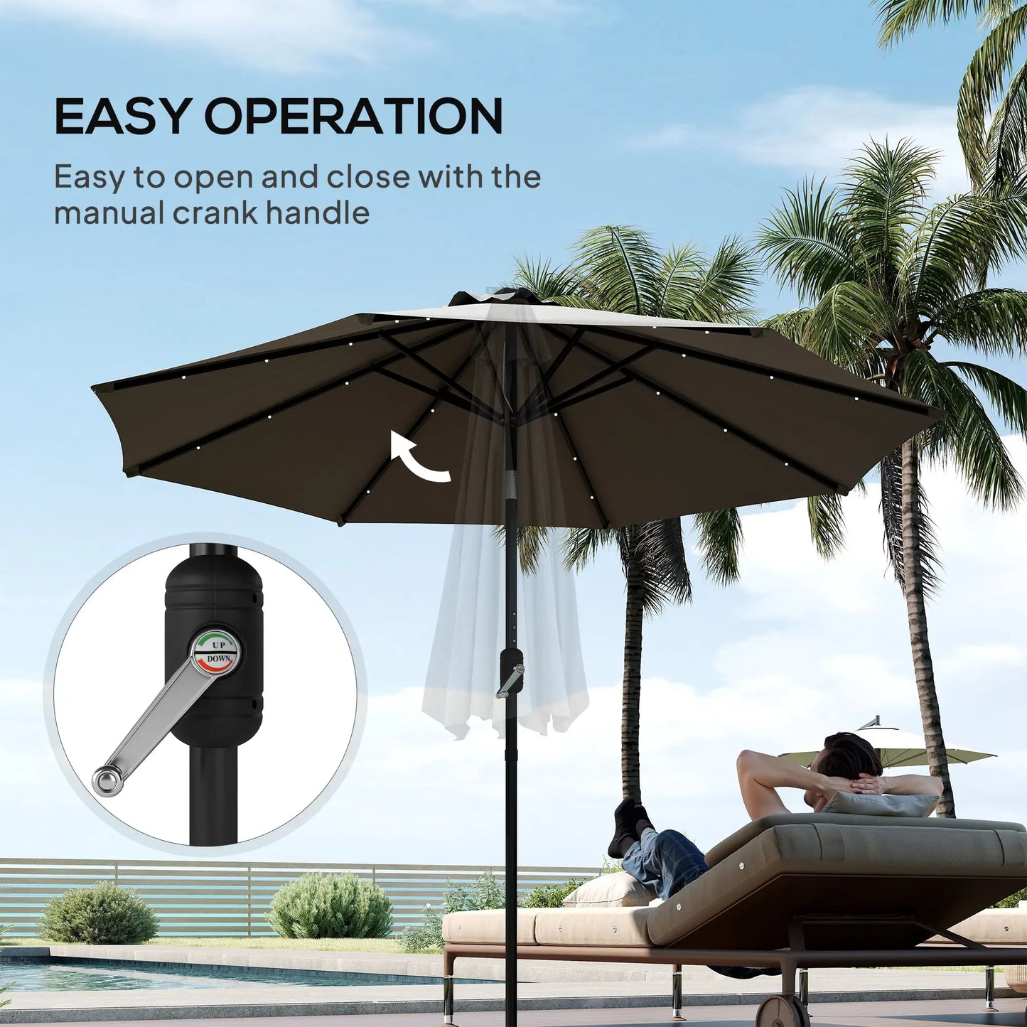 8.8 ft Solar Patio Umbrella, Adjustable LED Lights, Dark Grey Sun Umbrellas at Gallery Canada
