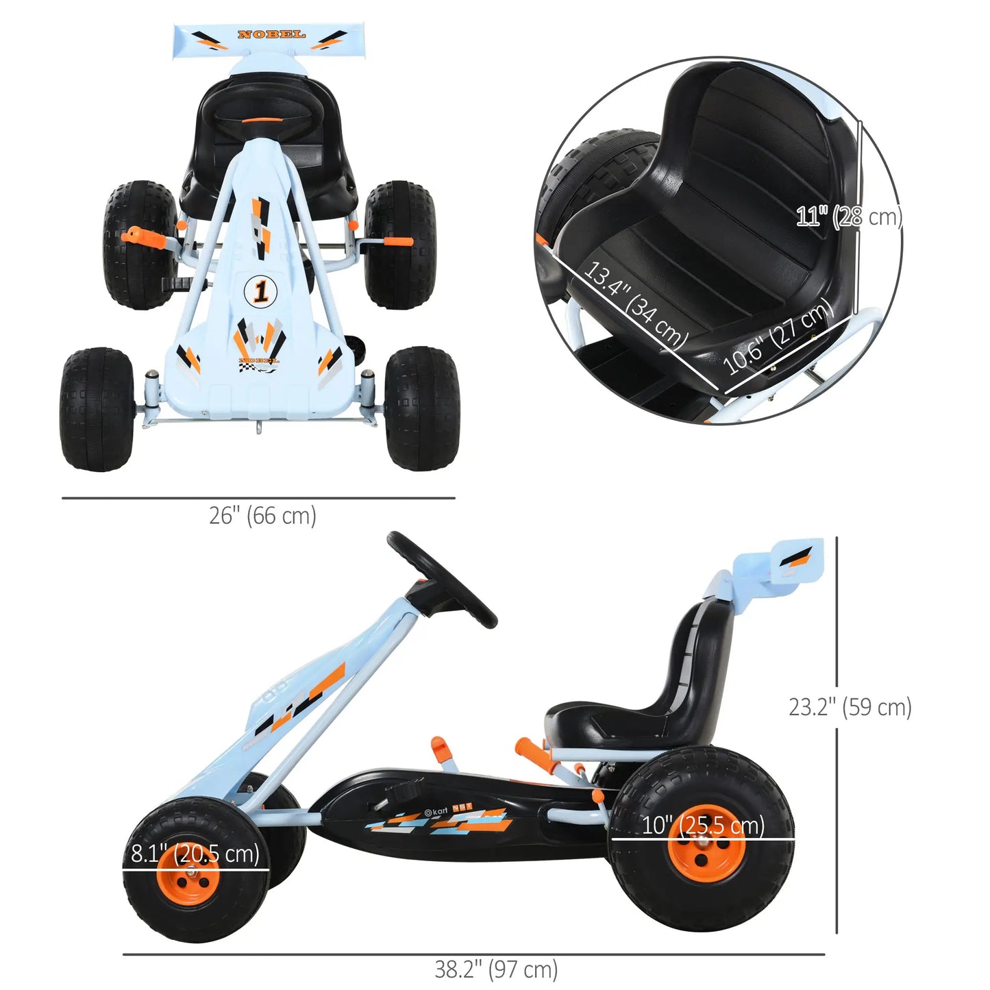 Kids Pedal Go Kart, 4 Wheel Ride on Car, Adjustable Seat, Handbrake, 3-6 Years Pedal Go Karts for Kids at Gallery Canada