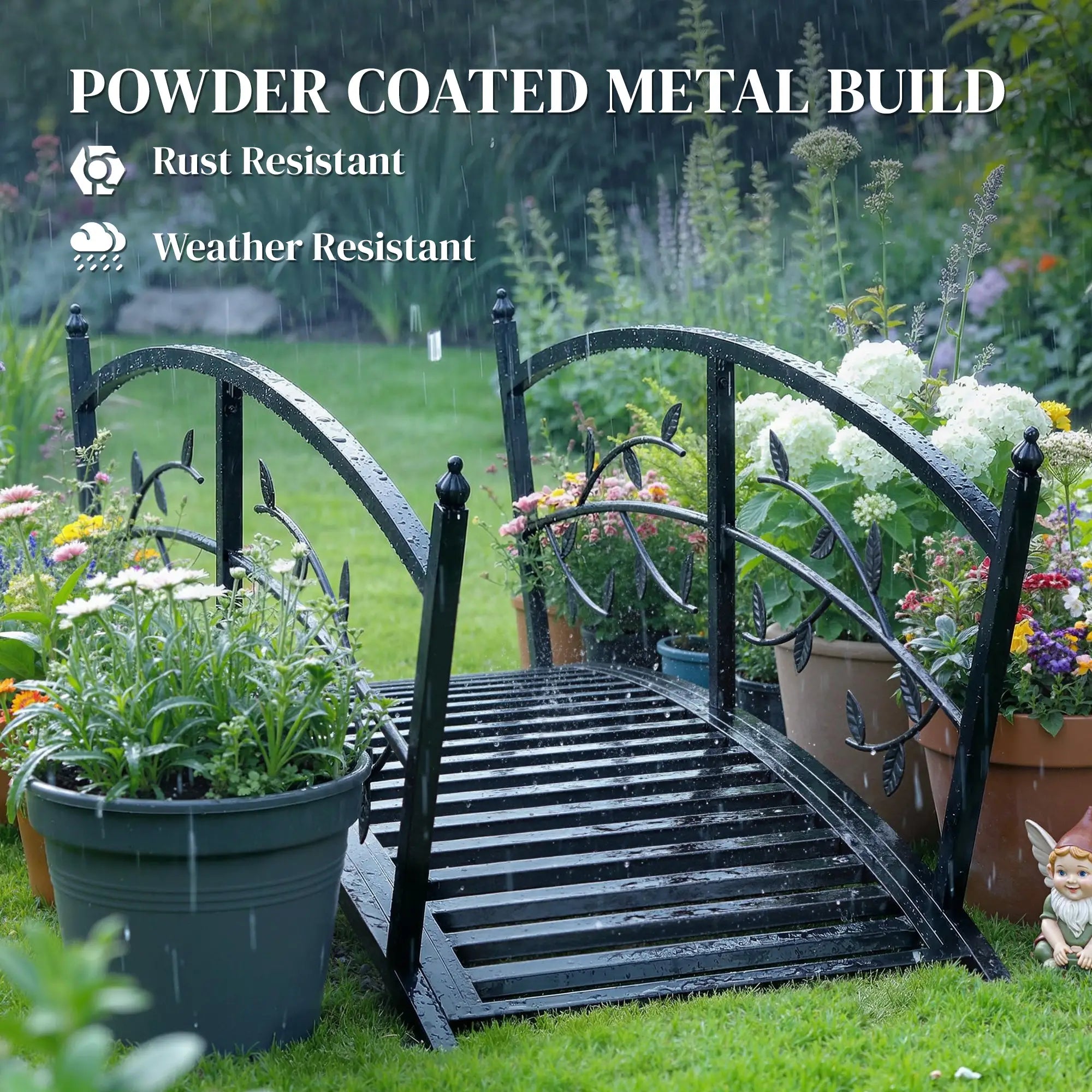 4 FT Metal Garden Bridge, Safety Railings, Outdoor Pond, Arch Footbridge Garden Decor at Gallery Canada