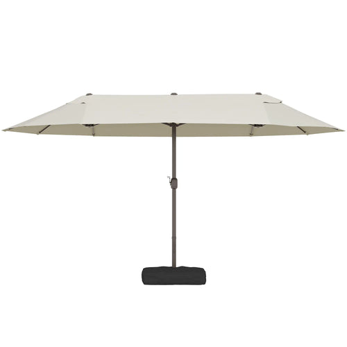 15' Outdoor Patio Umbrella, Twin Canopy Sunshade, Steel Table, Cream