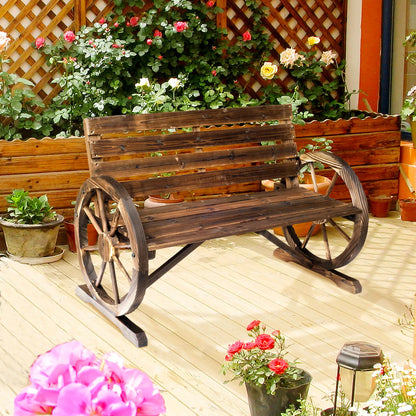 42" Wood Wagon Wheel Bench, Rustic Garden Loveseat, Brown Outdoor Benches at Gallery Canada