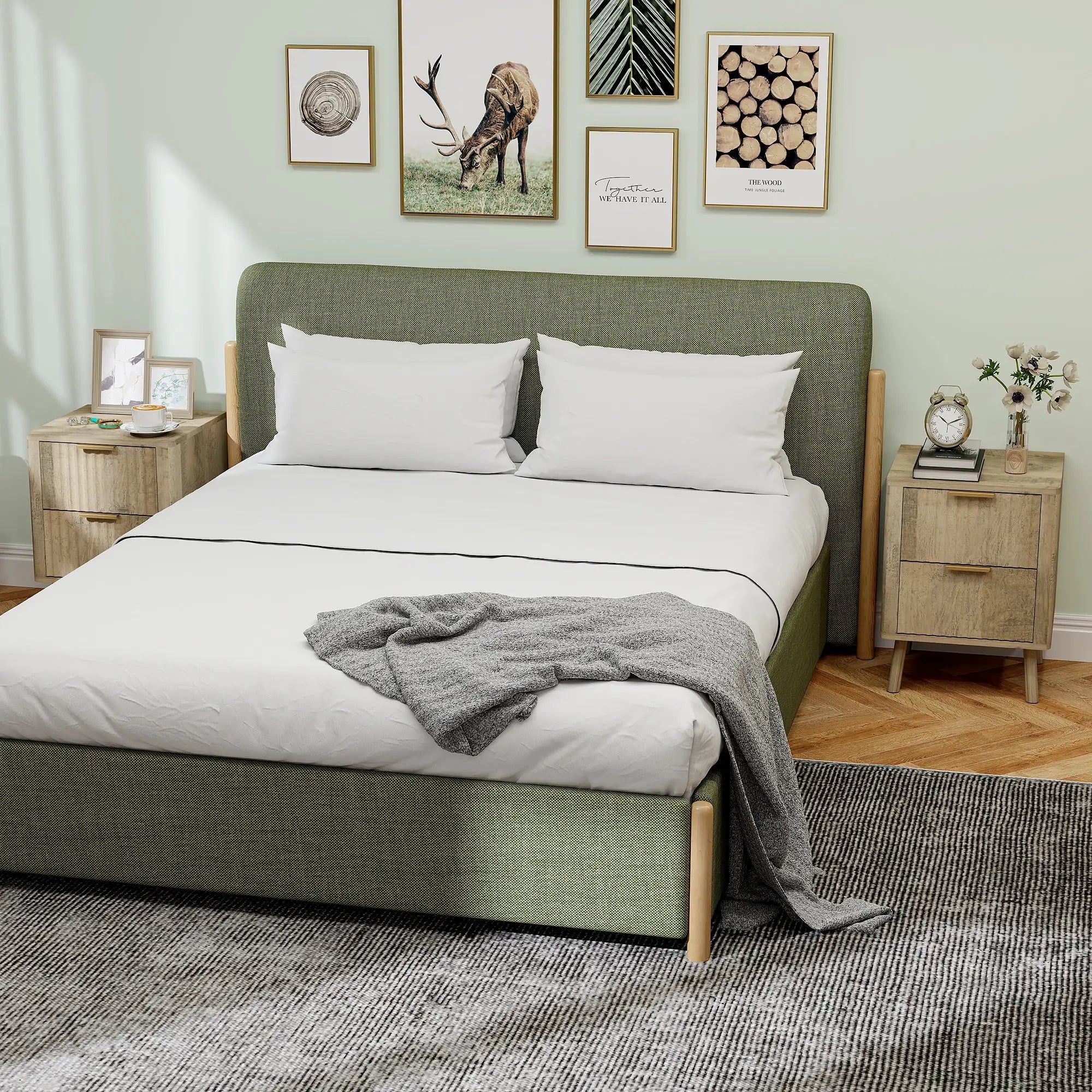 Night Stands Set of 2, Finger Pulls, Fluted Drawers, Round Edges, Oak Bedside Tables at Gallery Canada