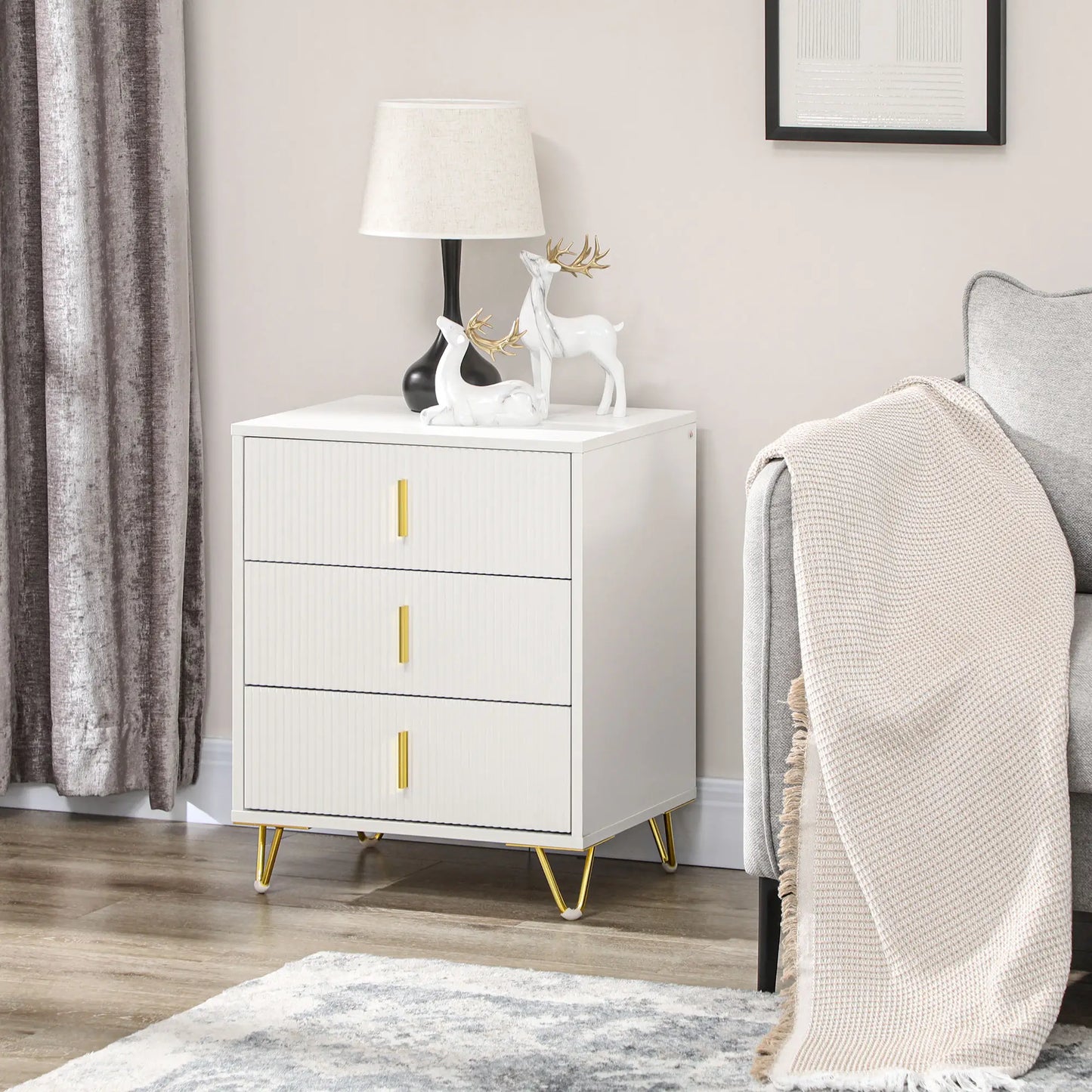 3-Drawer Storage Cabinet, Metal Legs, 19.7"x15.7"x24.8", White Storage Cabinets at Gallery Canada