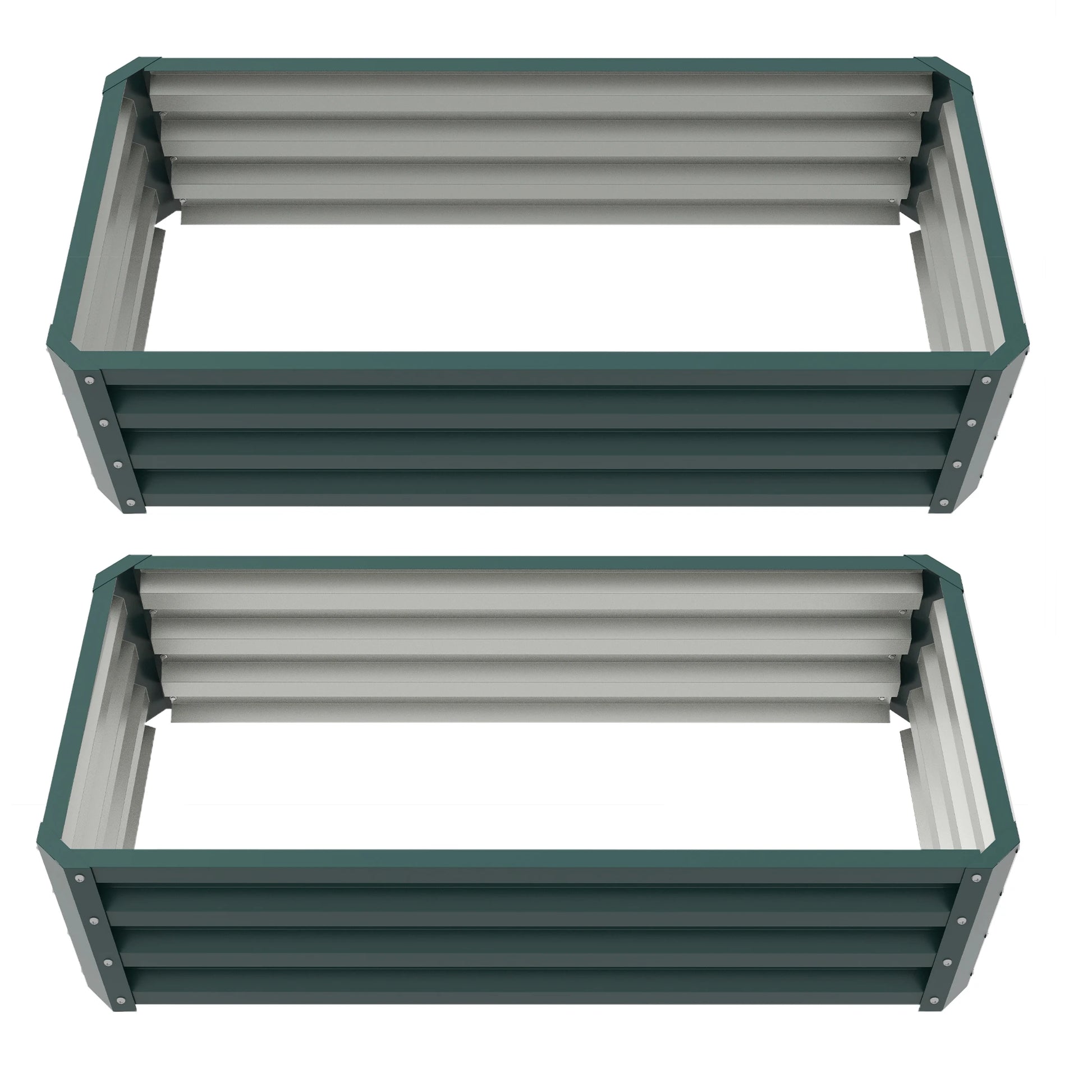 Galvanized Raised Garden Beds, Set of 2, Outdoor Planter Box, Green Galvanized Planter Boxes Green at Gallery Canada