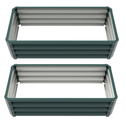 Galvanized Raised Garden Beds, Set of 2, Outdoor Planter Box, Green Galvanized Planter Boxes Green at Gallery Canada