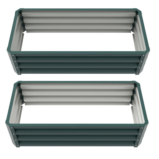 Galvanized Raised Garden Beds, Set of 2, Outdoor Planter Box, Green Galvanized Planter Boxes Green at Gallery Canada