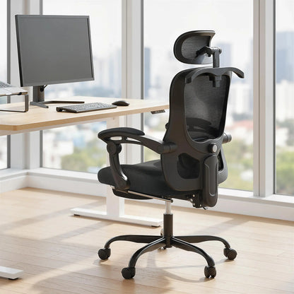 Ergonomic Mesh Office Chair, Adjustable Headrest, Lumbar Support, Black Task Chairs at Gallery Canada