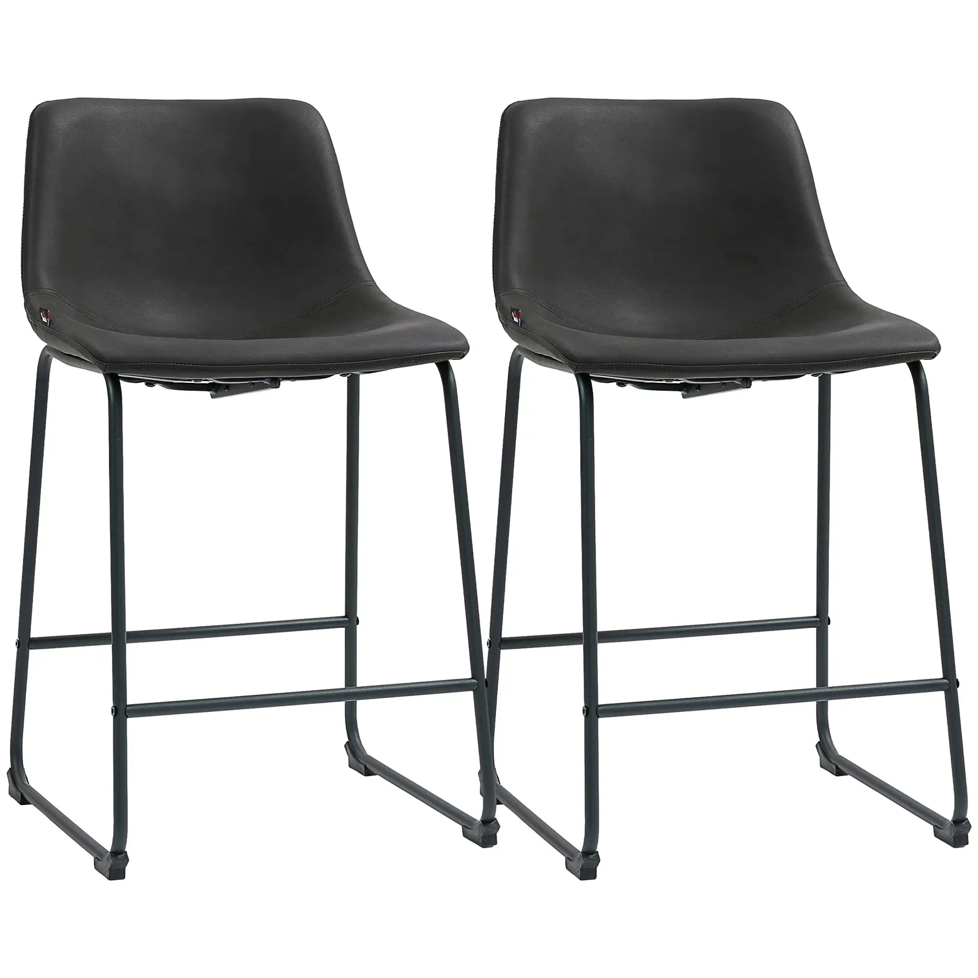 Vintage PU Leather Counter Height Bar Stools, Set of 2, Dark Brown Bar Stools Dark Brown at Gallery Canada