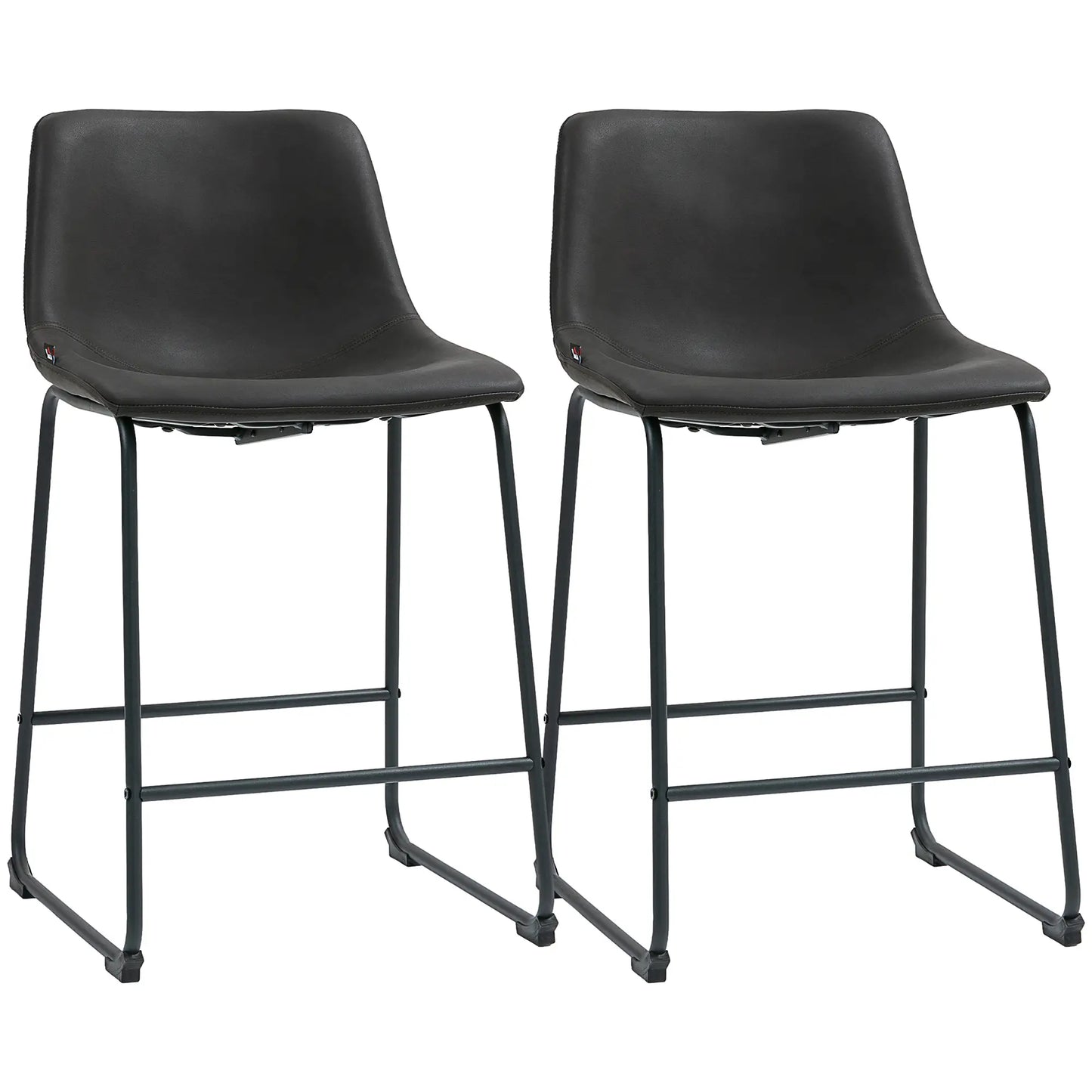 Vintage PU Leather Counter Height Bar Stools, Set of 2, Dark Brown Bar Stools Dark Brown at Gallery Canada