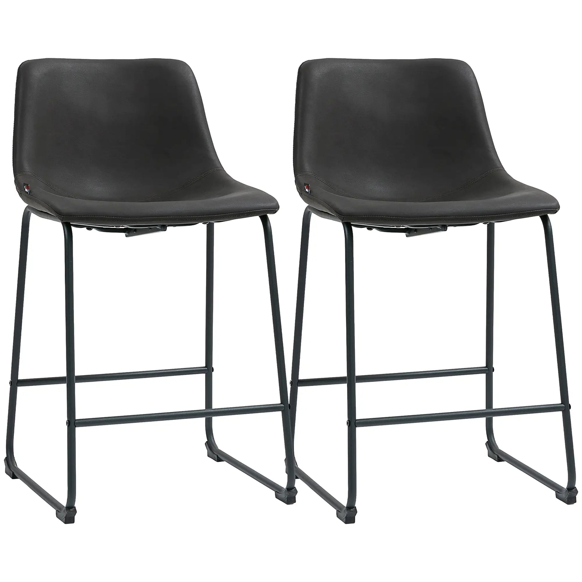 Vintage PU Leather Counter Height Bar Stools, Set of 2, Dark Brown Bar Stools Dark Brown at Gallery Canada