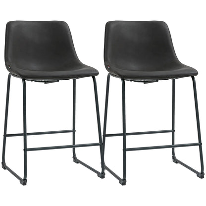 Vintage PU Leather Counter Height Bar Stools, Set of 2, Dark Brown Bar Stools Dark Brown at Gallery Canada