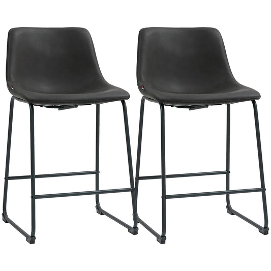 Vintage PU Leather Counter Height Bar Stools, Set of 2, Dark Brown Bar Stools Dark Brown at Gallery Canada