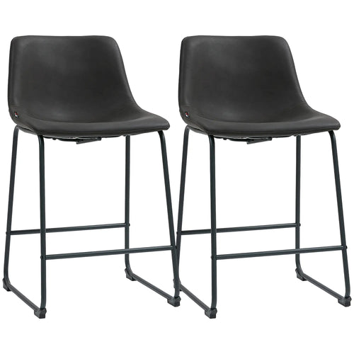 Vintage PU Leather Counter Height Bar Stools, Set of 2, Dark Brown