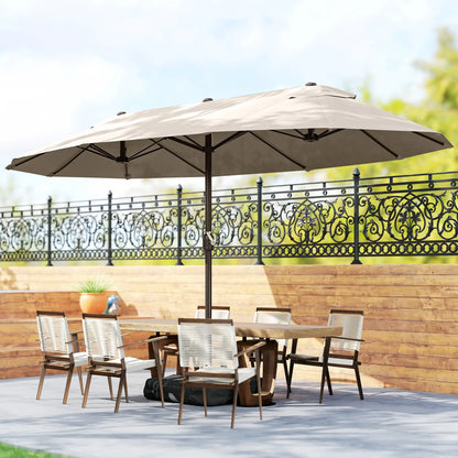 15' Outdoor Patio Umbrella, Twin Canopy Sunshade, Steel, Lift Crank, Khaki Sun Umbrellas at Gallery Canada