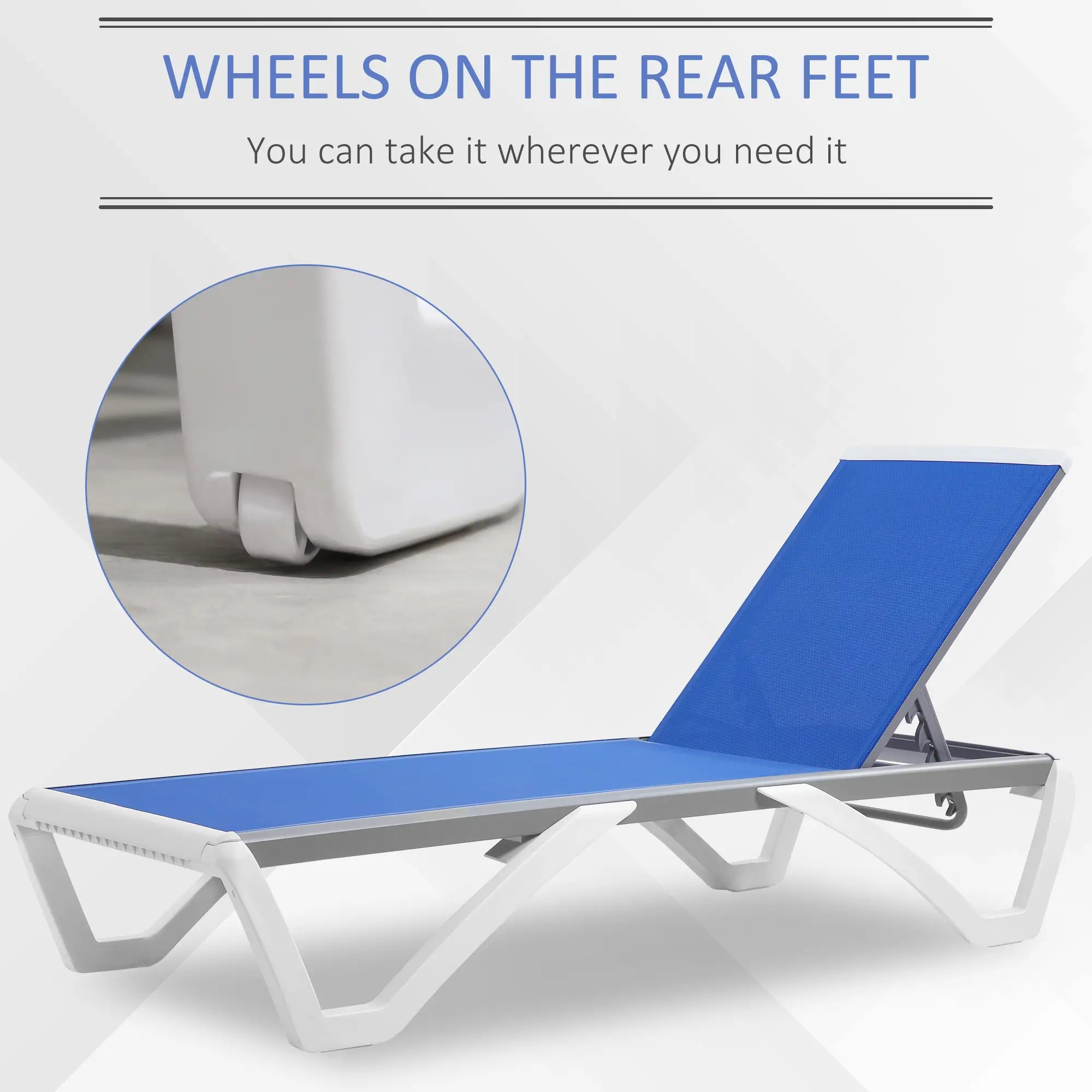 Outdoor Chaise Lounge Chair, Adjustable Back, Wheels, Mesh Fabric, Blue Lounger Chairs at Gallery Canada