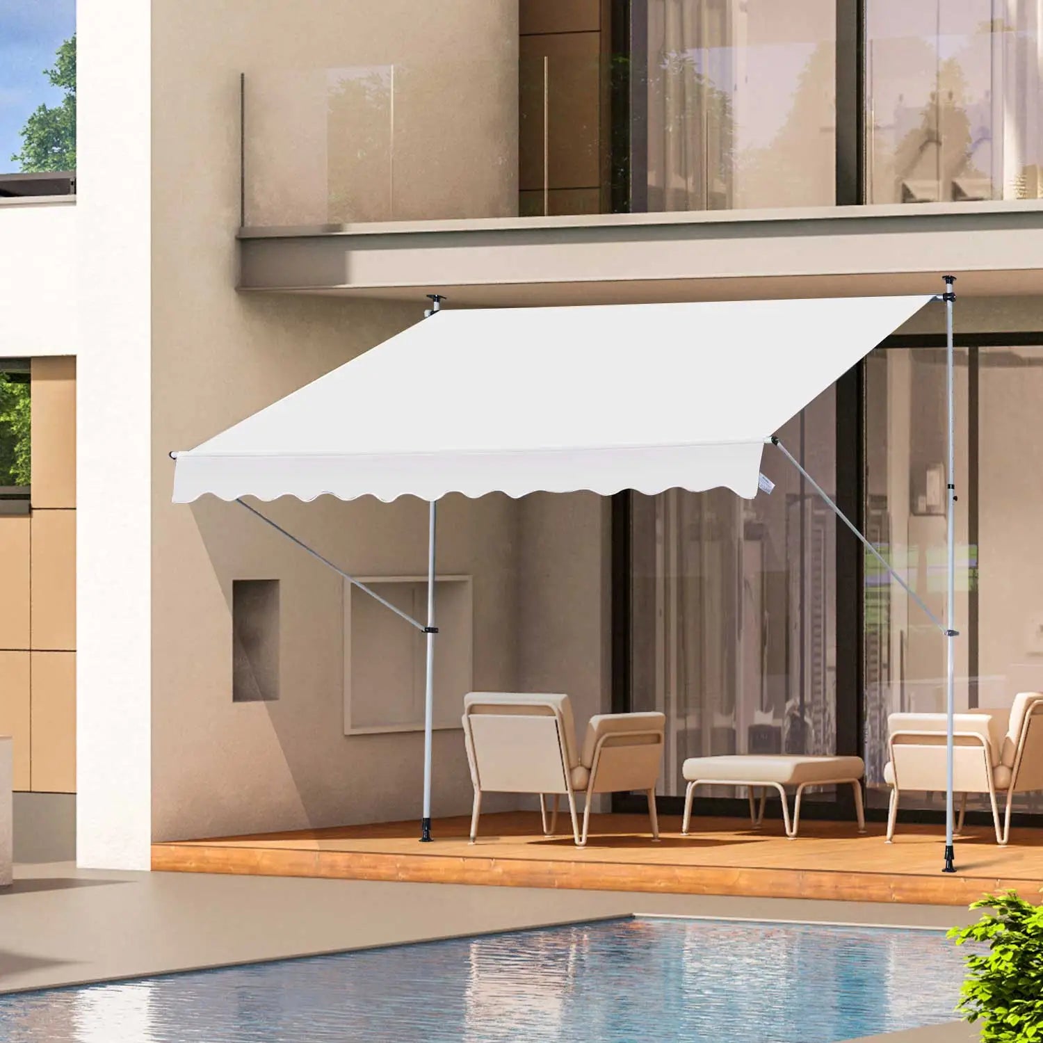 6.6'x5' Manual Retractable Patio Awning, Sun Shade, Water Resistant, White Door Awnings at Gallery Canada