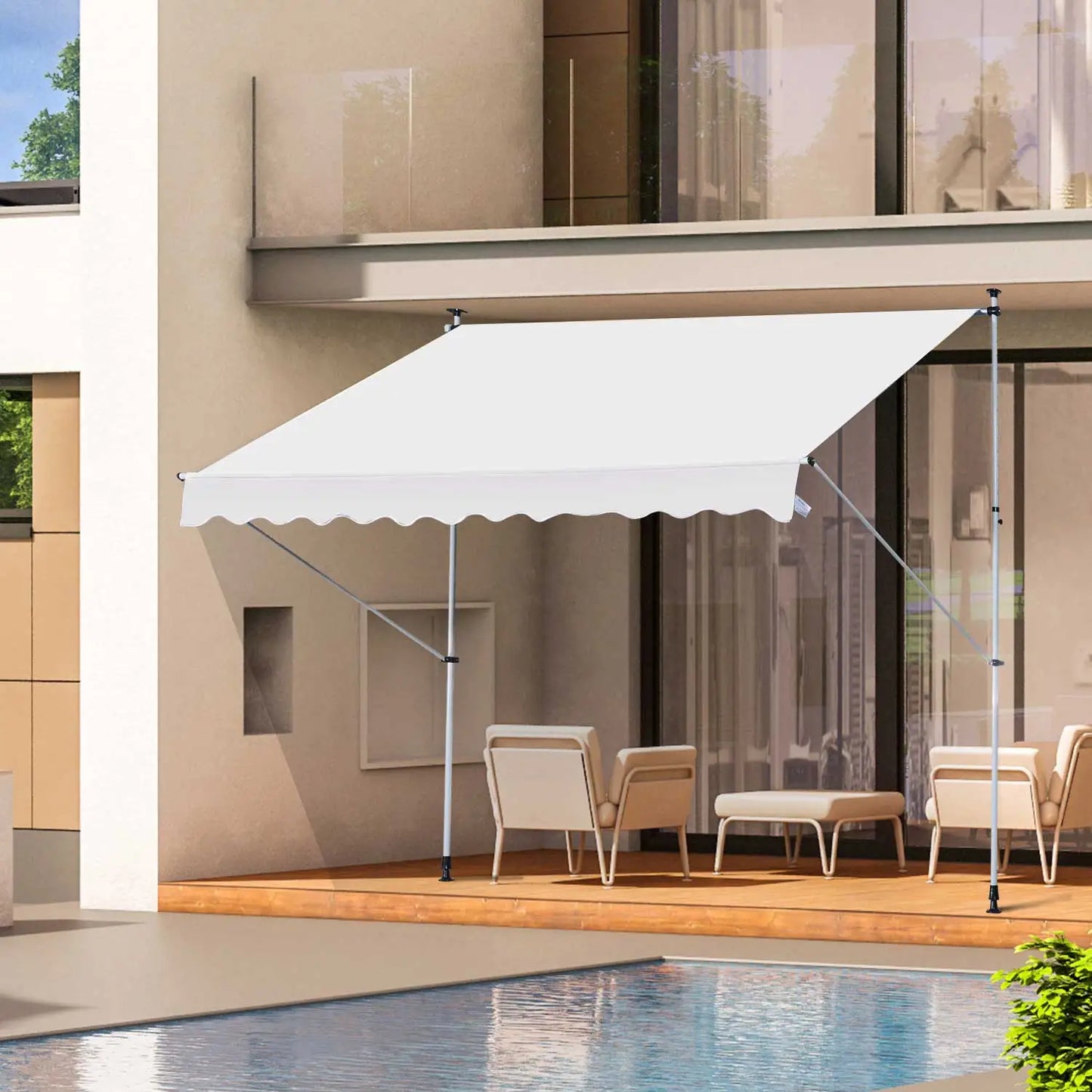 6.6'x5' Manual Retractable Patio Awning, Sun Shade, Water Resistant, White Door Awnings at Gallery Canada