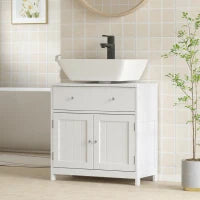 Meuble de salle de bain moderne avec vasque, rangement sous évier, blanc