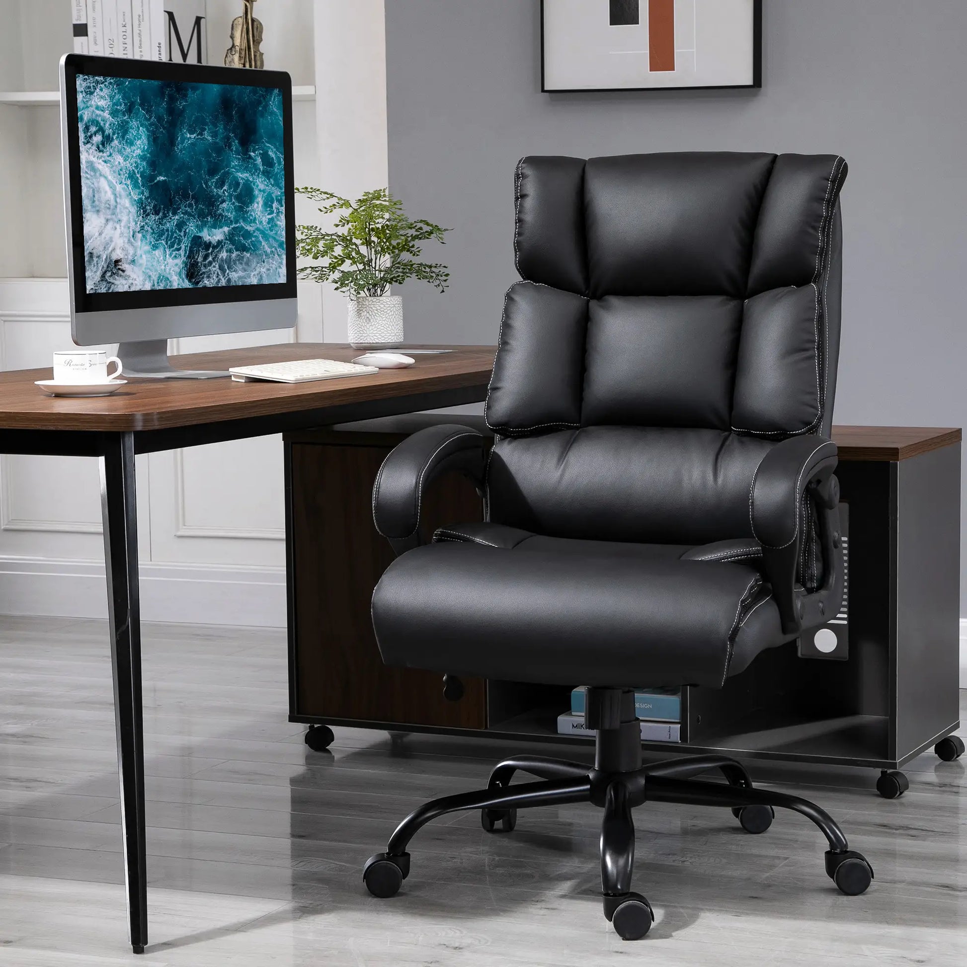 Ergonomic Office Chair, Adjustable Height, PU Leather, 360 Swivel, 400lbs, Black Executive & Manager Chairs at Gallery Canada