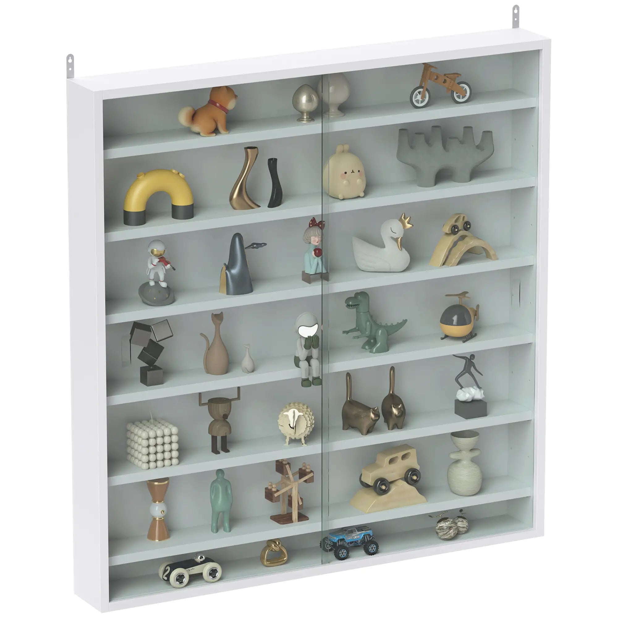 7-Tier Glass Curio Cabinet, 2 Glass Doors, 6 Adjustable Shelves, White Display Bookshelves at Gallery Canada