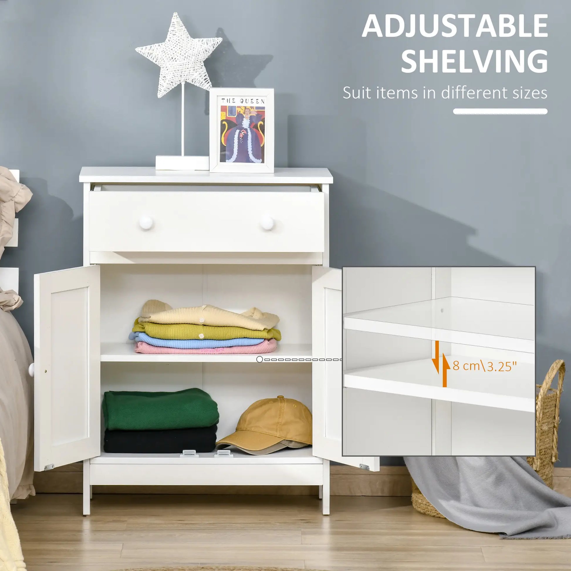 Bathroom Cabinet, Freestanding Sideboard with Drawer, Adjustable Shelf, White Bathroom Cabinets at Gallery Canada