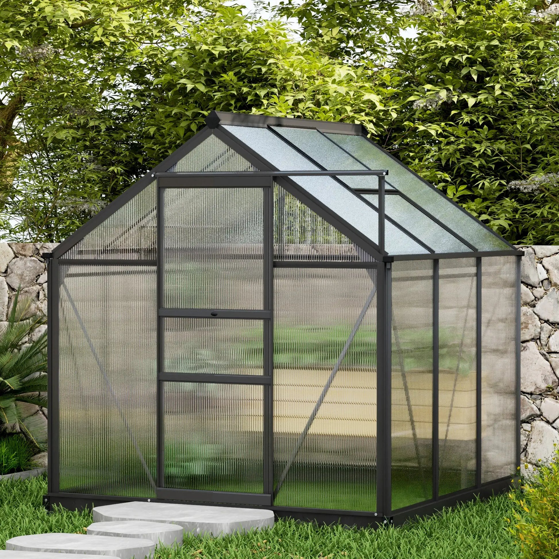 Greenhouse Kit, PC Board with Sliding Door, 6.2' x 6.3' x 6.6', Grey Walk In Greenhouses at Gallery Canada