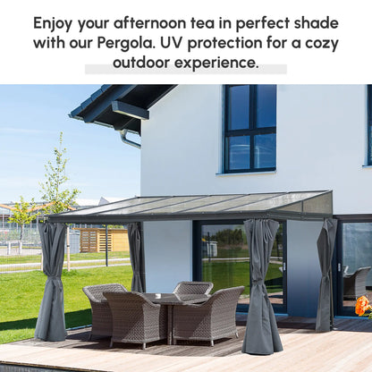 10' x 13' Hardtop Pergola, PC Roof Gazebo, Sun Shelter with Curtains Pergolas at Gallery Canada