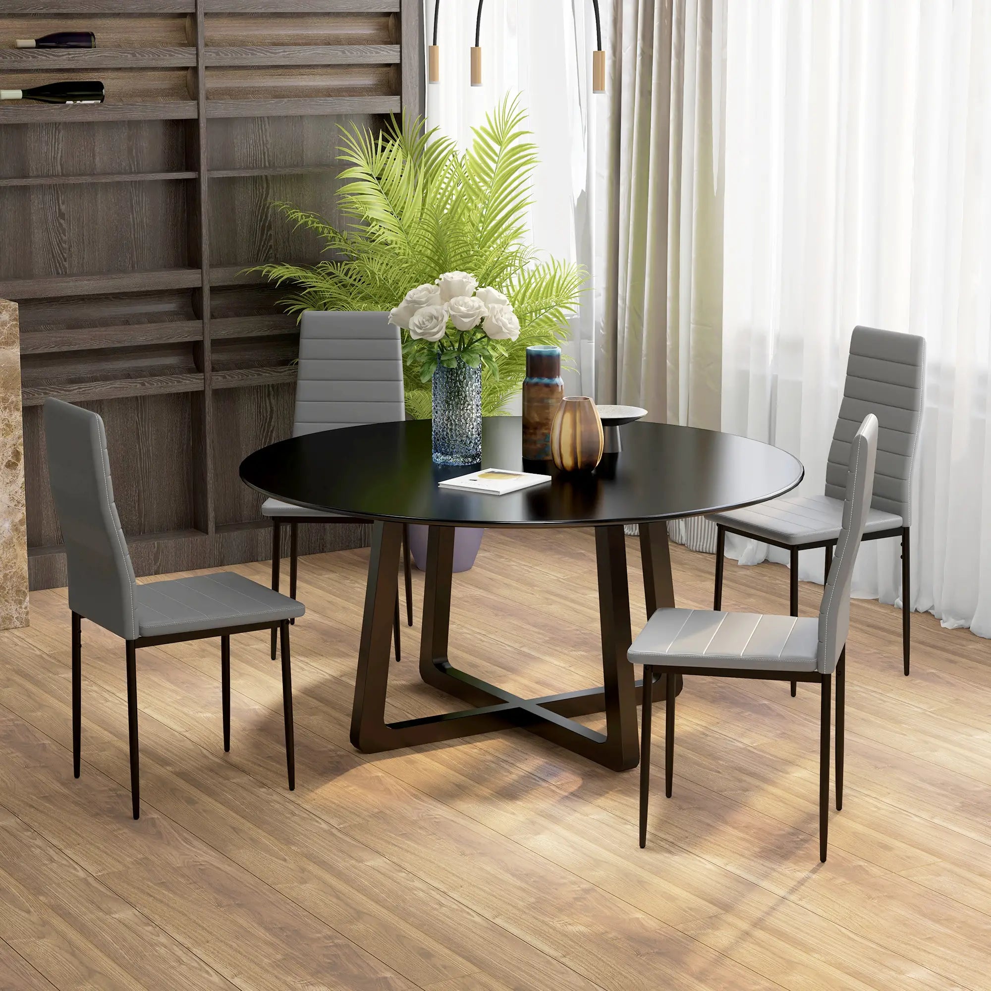 Modern Dining Chairs, Set of 4, High Back PU Leather, Metal Legs, Grey Bar Stools at Gallery Canada