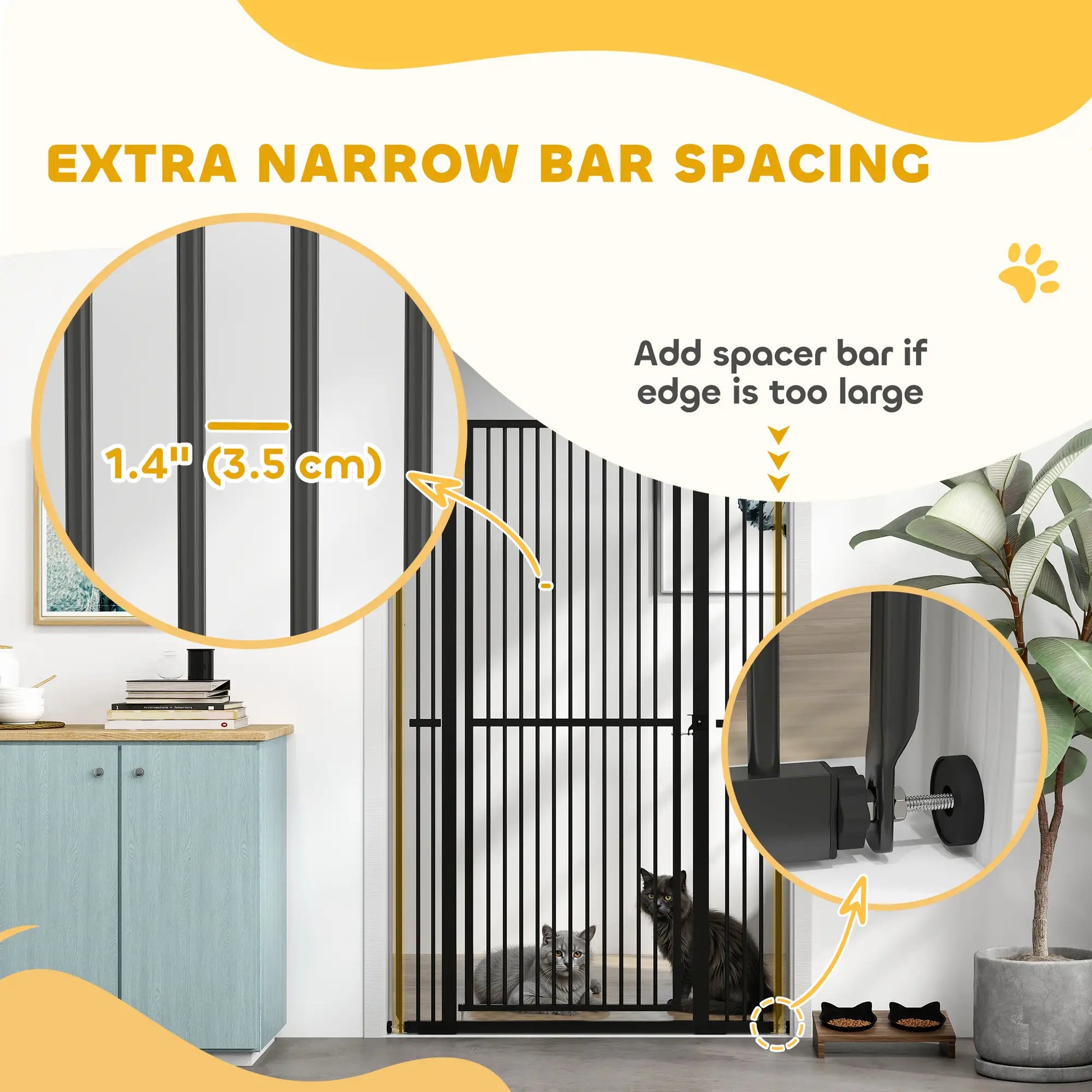 59" Extra Tall Cat Gate, 30"-41" with Extensions, Black Pet Gates at Gallery Canada