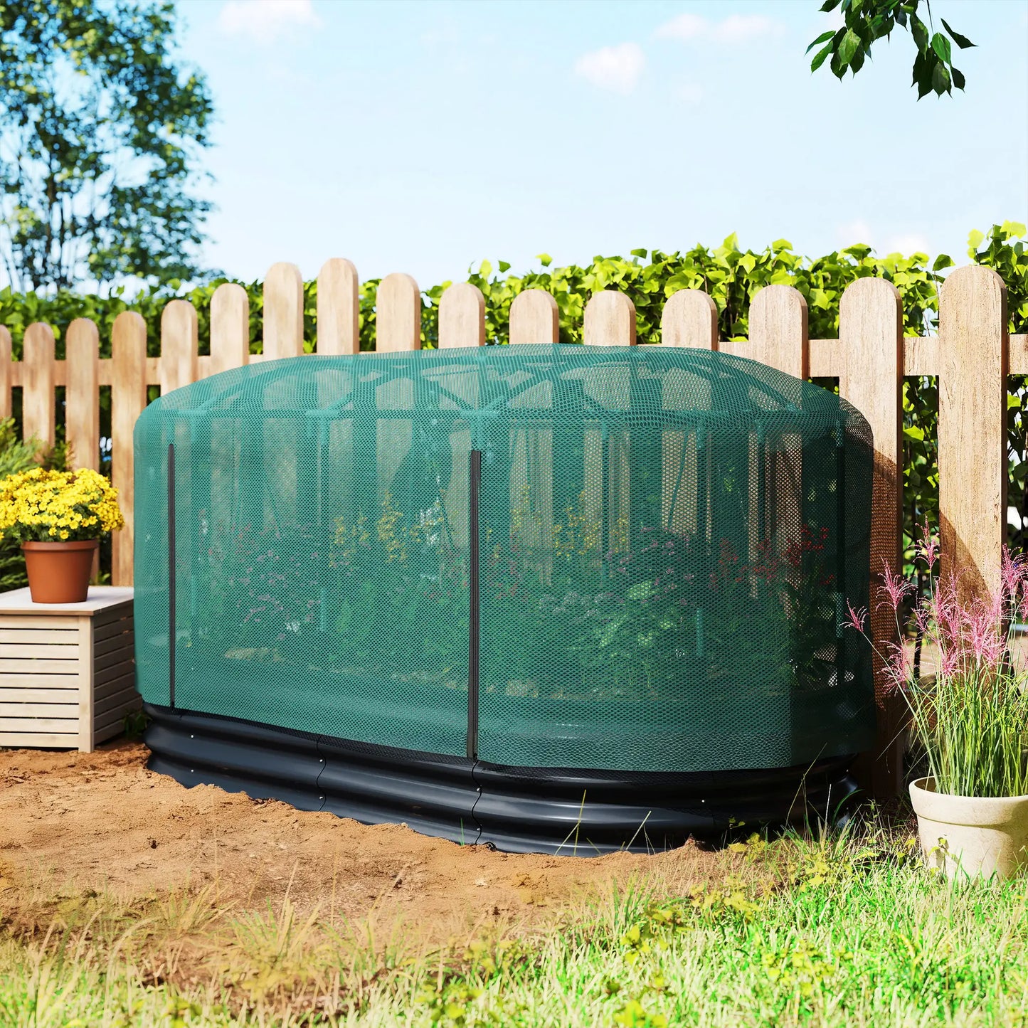 6' x 3' Galvanized Raised Garden Bed, Crop Cage Net Cover, Watering System, Dark Grey Raised Garden Beds at Gallery Canada