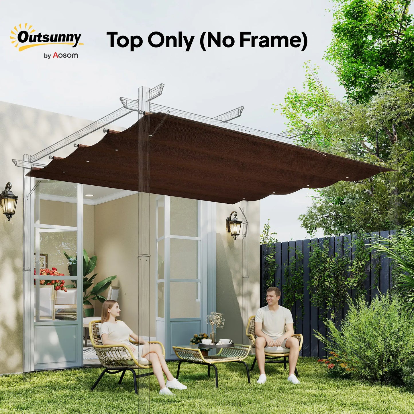 Retractable Pergola Canopy, 10' x 7' Sun Shade Cover, UV30+, Coffee Gazebo Canopy Replacement at Gallery Canada