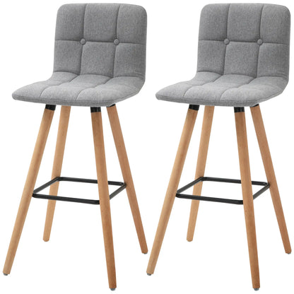 Modern Bar Stools Set of 2, 38" Upholstered, Solid Wood Legs, Grey Bar Stools Grey at Gallery Canada
