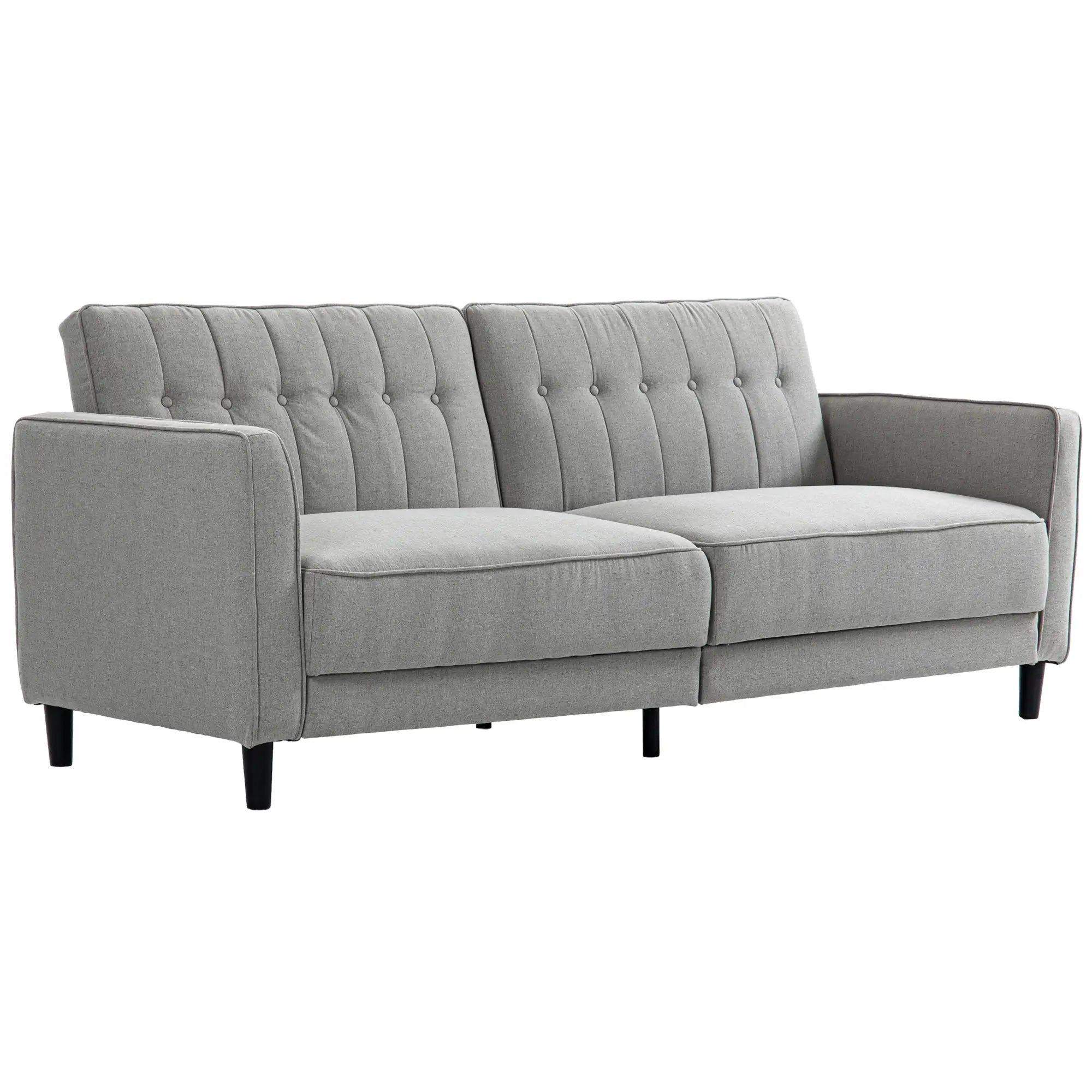 Convertible Bed with Couch, Button Tufted Fabric Sofa Bed, Adjustable Back, Grey 2-Seater Sofas Grey at Gallery Canada